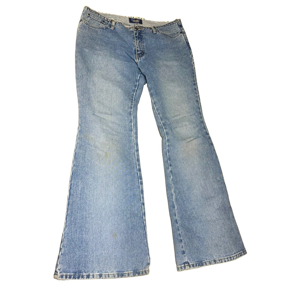 Angels Jeanswear Women's 13 Light Wash Flare Jeans Y2K Studded Waist Vintage
